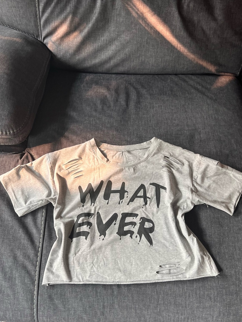Kids "WHATEVER" Graphic Crop Top - Gray